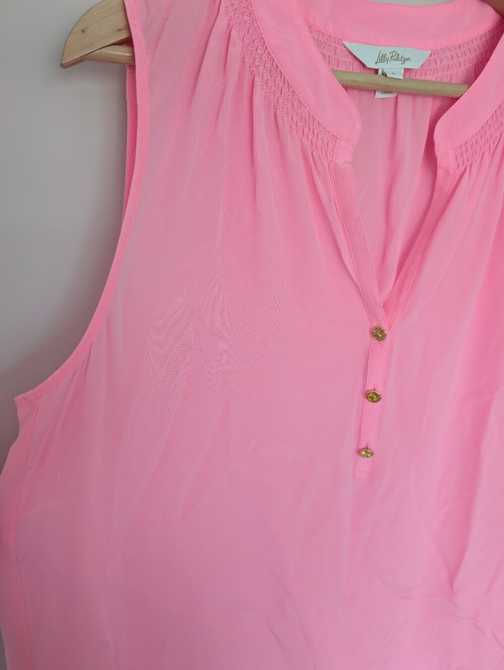 Lilly Pulitzer Sleeveless Elsa Top in Rousseau Pink Women's Size Large Silk - Picture 4 of 9